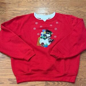 Vintage Red Holiday Sweater with Snowman Design